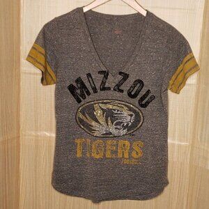 University Of Missouri Womens Distressed Rhinestone Grey Short Sleeve Top Medium